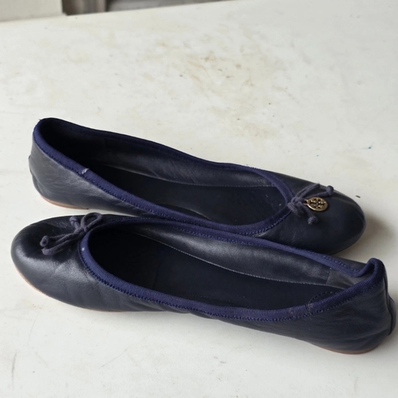 Tory Burch Ballet Flats Size 8M Blue Chelsea Bow Medallion Logo - Picture 11 of 12